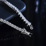 Women’s moissanite tennis bracelet in sterling silver for weddings, parties, and refined daily fashion.