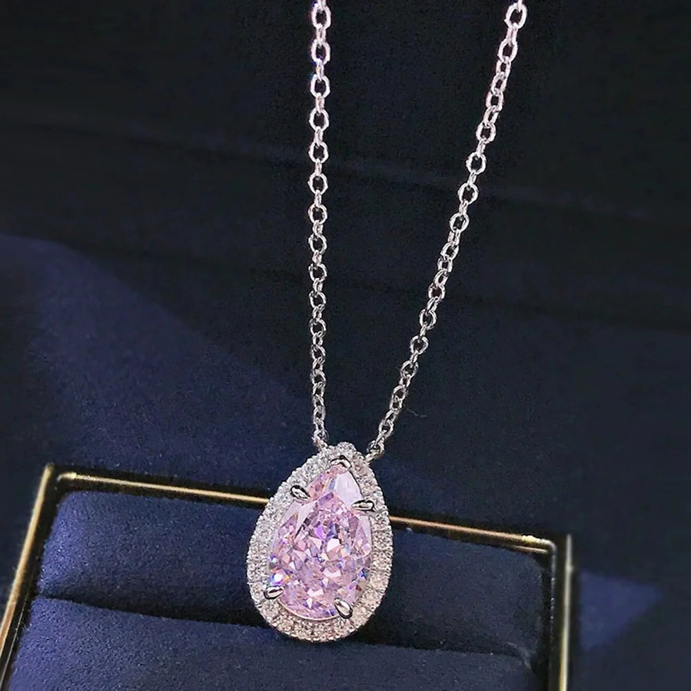 Women’s Pink & Yellow Zircon teardrop pendant necklace for date nights, formal events, and polished outfit coordination.