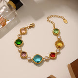 Women’s square glass fashion charm bracelet with decorative links for office wear, weekend outfits, and elegant styling.