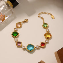 Women’s square glass fashion charm bracelet with decorative links for office wear, weekend outfits, and elegant styling.