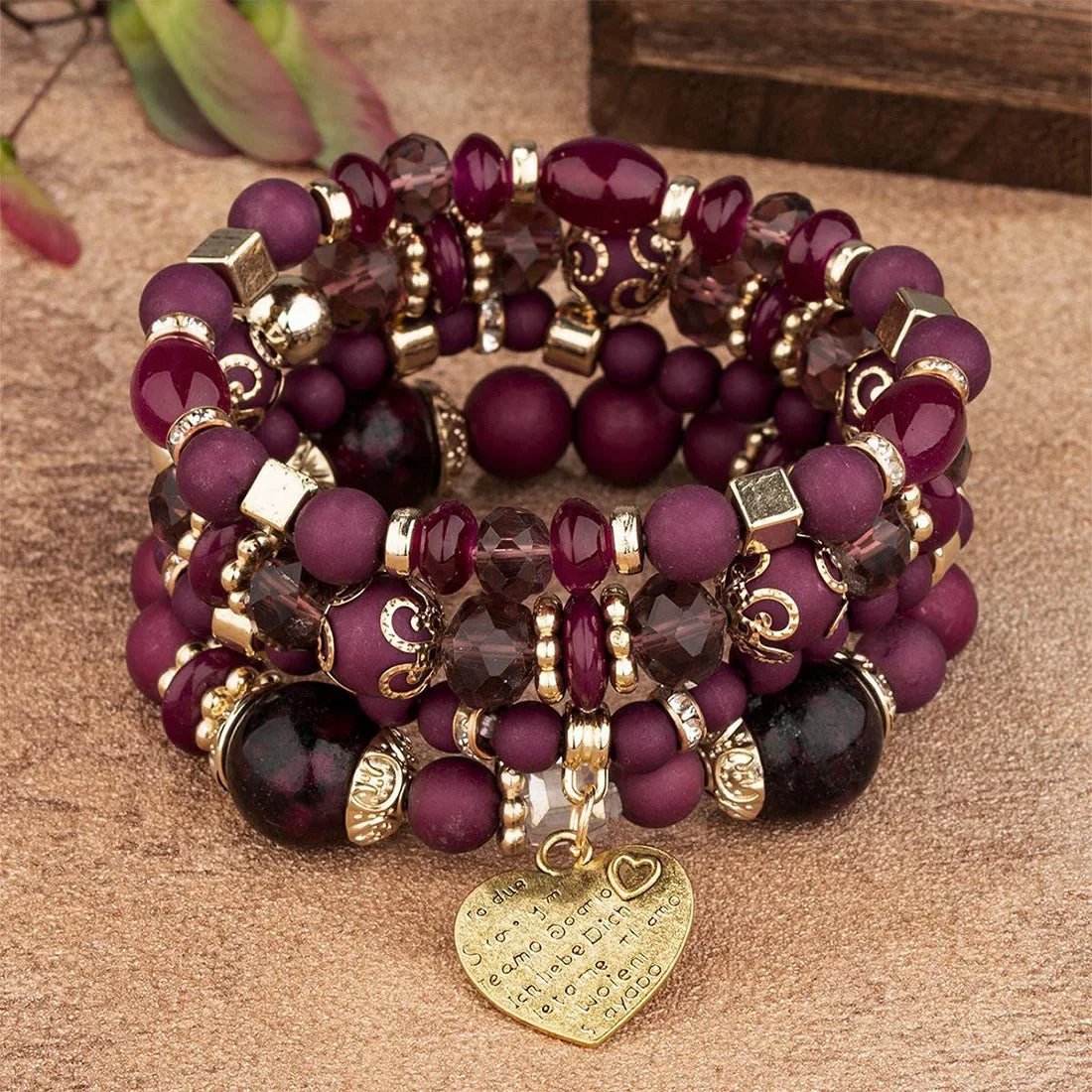 4Pcs Tree of Life Heart Bracelet Set for women with mixed bracelet styles for everyday wear, matching outfits, and gifting.
