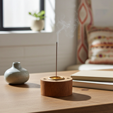 Wood cone and incense stick holder for burning incense cones and sticks during meditation, relaxation, and daily aromatherapy.