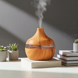 300ml Air Humidifier LED Aroma Essential Oil Diffuser wood grain device for home fragrance, air moisture support, and relaxing indoor use.