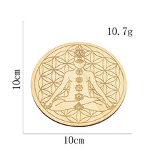 Wooden 7 Chakra Flower of Life coaster for holding tea cups, protecting tables, and yoga room decor.