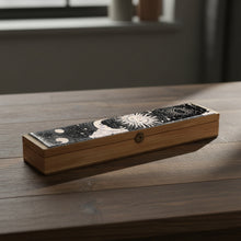 Sun and Moon Wooden Coffin Box incense burner with carved design for burning incense during prayer, cleansing, and home fragrance use.