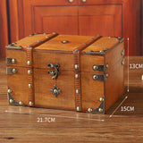 Wooden desktop organizer box with lock for tidy storage of office supplies, money, and confidential items.