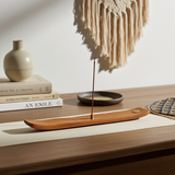 Sun Wood wooden incense boat burner holder for catching ash and burning incense sticks during prayer and home fragrance use.
