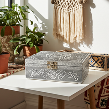 Pentagram Metal Over Wood Box wooden keepsake box for organizing small treasures, ritual tools, and personal items.
