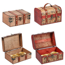 Wooden pirate treasure chest decorative storage box for organizing jewelry, coins, and nautical themed decor.
