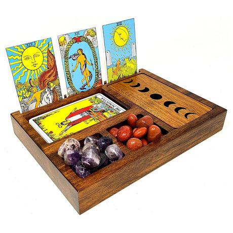 Wooden Tarot Card Holder with Moon Phase Lid, closed view