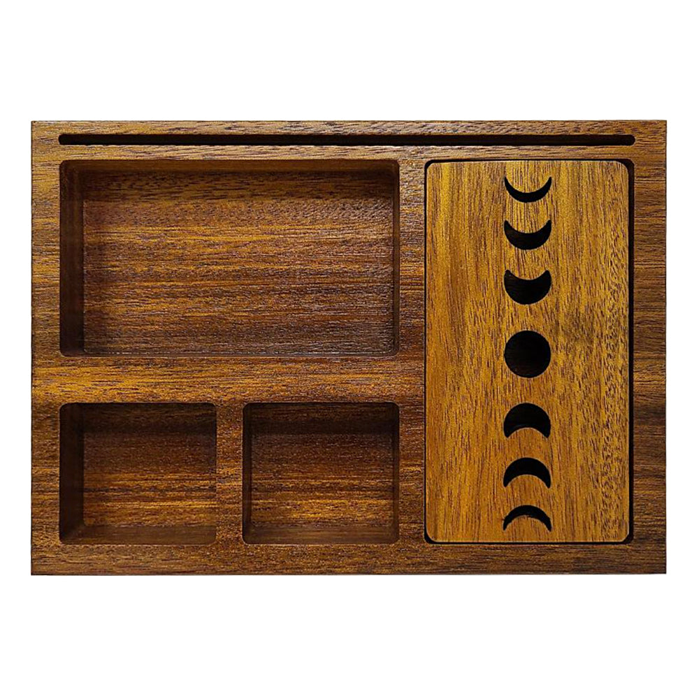 Wooden Tarot Card Holder with Moon Phase Lid, detail view