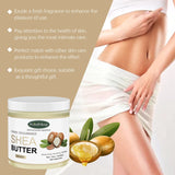 WOODSLEEP Shea Butter Deep Hydration Body Cream jar showing benefits for skin softness and elasticity.
