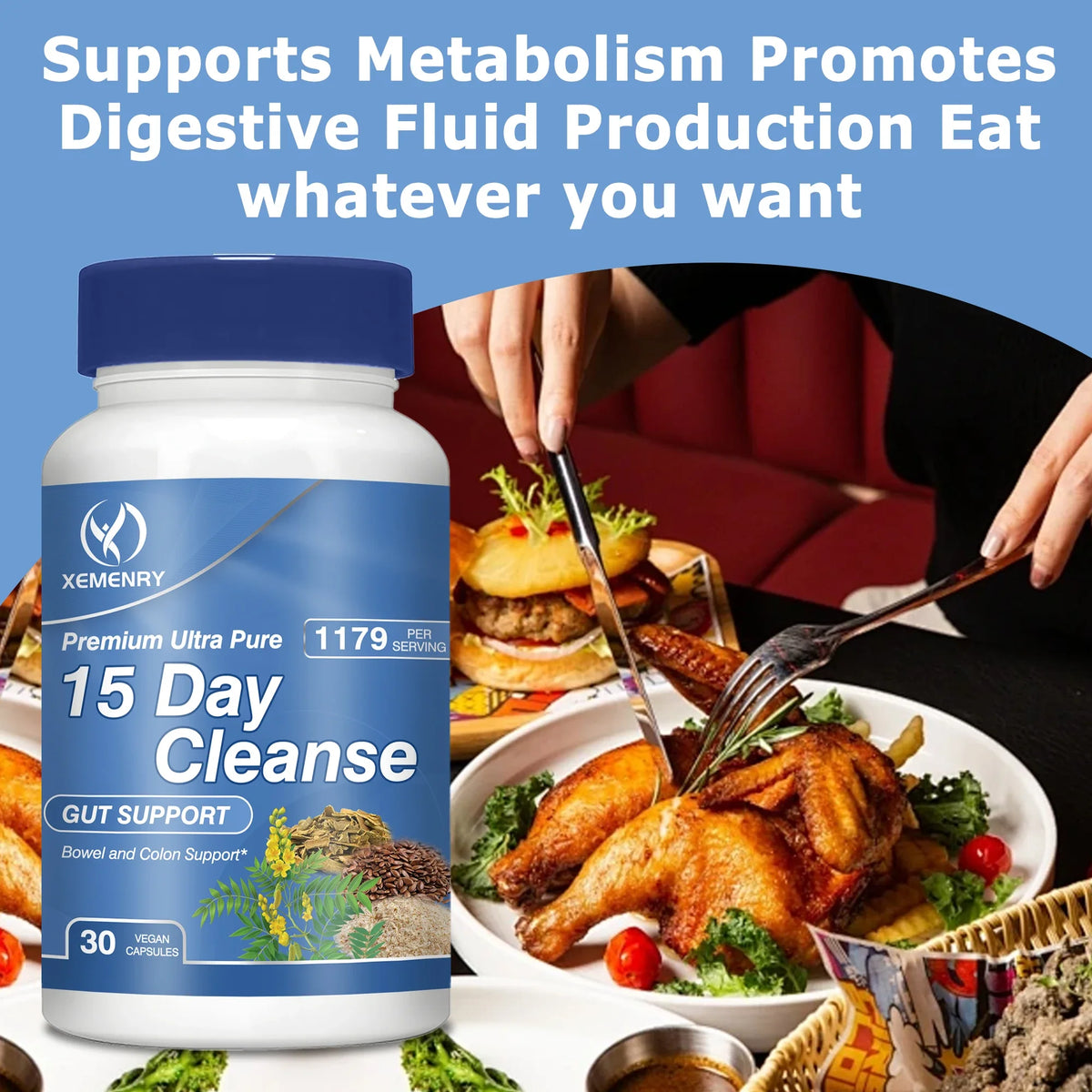 Xemenry 15-Day Refresh capsules bottle for daily cleanse routines and short-term refresh support.