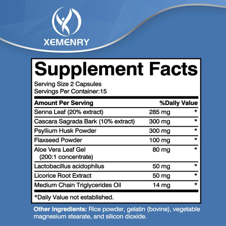 Xemenry Cleanse & Detox capsules bottle for 15-day supplement routines and daily cleanse support.