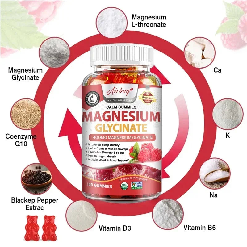 Xemenry Magnesium Glycinate Gummies chewable supplement for sleep aid, bone support, and muscle wellness.