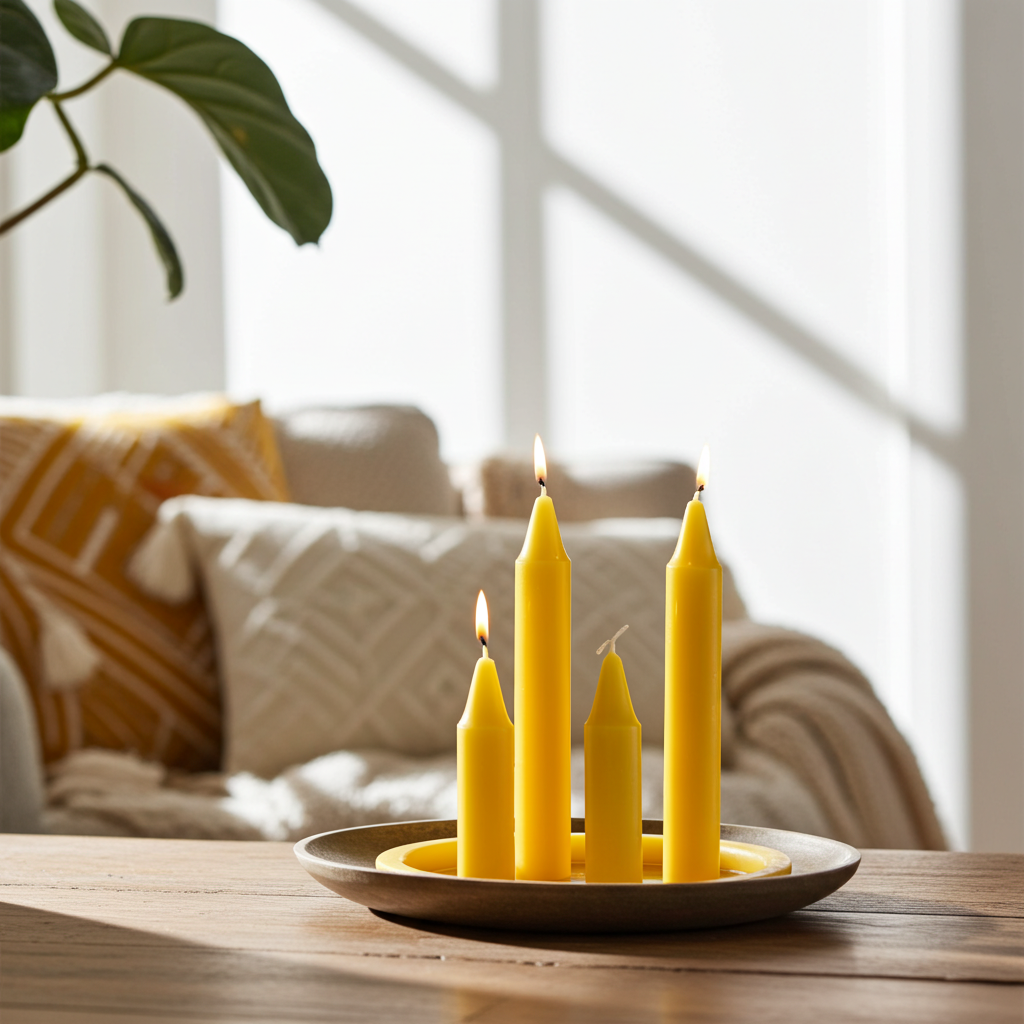 Yellow Mini Ritual Candles set of 4 small candles for altar work, manifestation, and ceremonial practice.