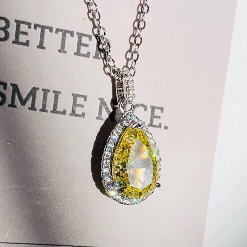 Yellow stone pear pendant necklace for accessorizing dresses, celebrations, and daily fashion use.