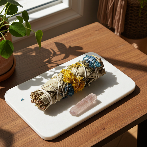Yerba Santa herbal smudge stick with Blue Satice and Mullien for aura cleansing, prayer, and ceremonial use.