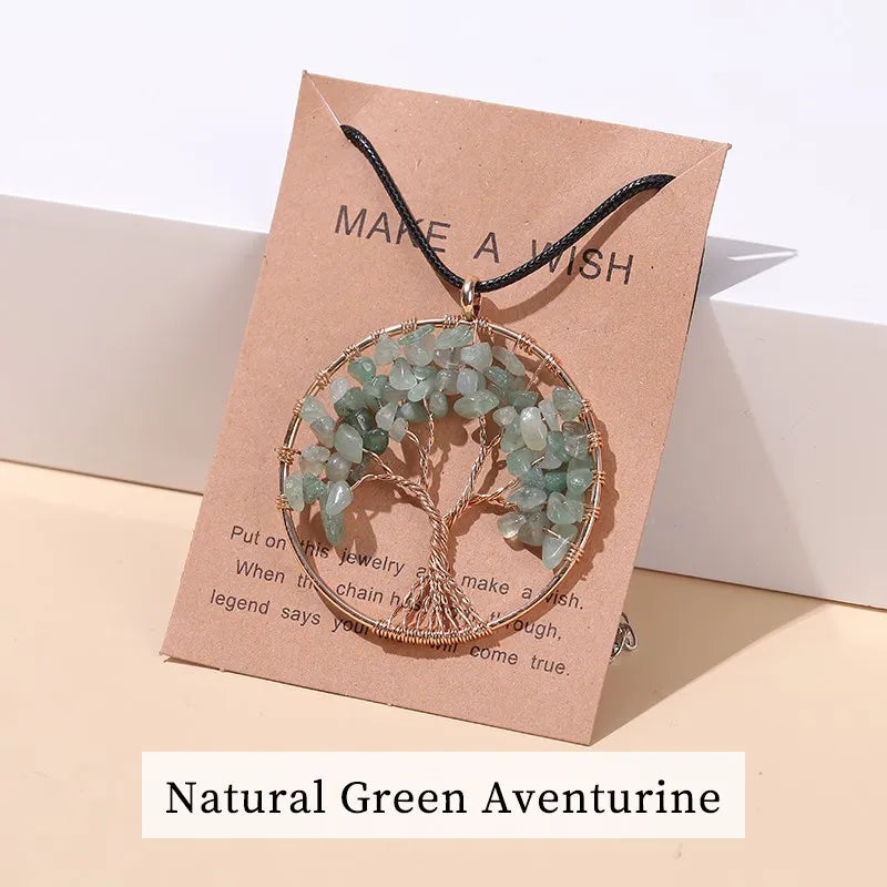 Yoga chakra Tree of Life pendant necklace for meditation practice, energy balance, and spiritual fashion use.