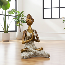 Yoga Sukhasana Pose Statue white figurine for meditation room decor, mindfulness spaces, and peaceful home styling.