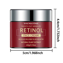 YOUNGCOME Retinol Anti-Aging Face Cream red jar with silver lid showing product dimensions for daily skincare.