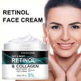 YOUNGCOME Retinol Collagen Face Cream jar with woman applying cream to face.