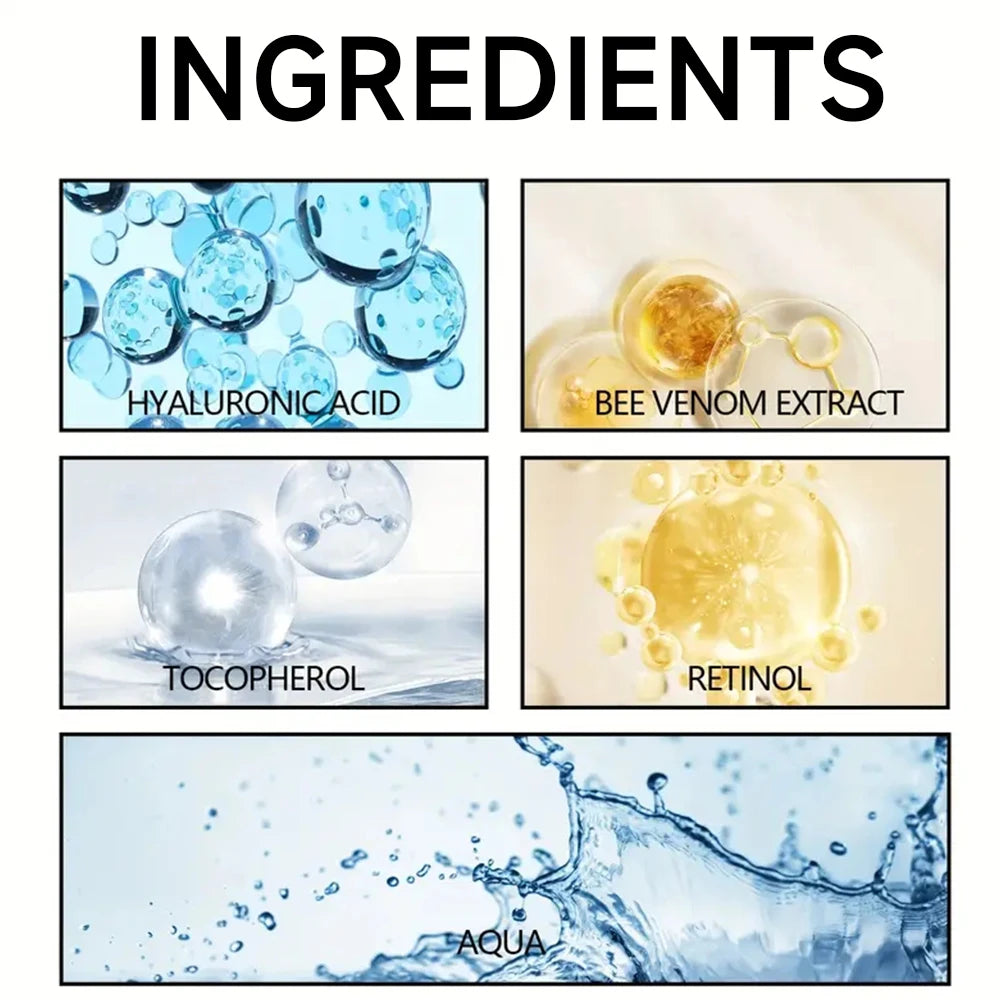 YOUNGCOME Retinol Face Cream key ingredients list showing retinol, hyaluronic acid, vitamin E, and botanical extracts.