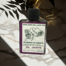 Your Lover Will Hate You Wish Oil dressing oil bottle for candle anointing, breakup intentions, and ritual work.