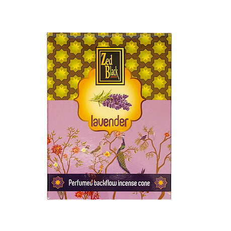 Zed Black Lavender Dhoop Backflow Cones with cascading smoke for relaxation.
