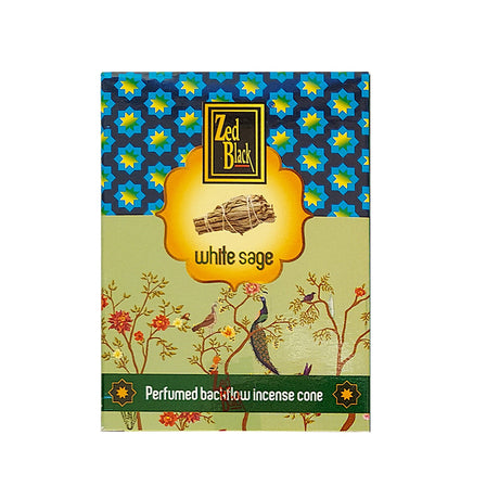 Zed Black White Sage dhoop backflow cones for incense burning, spiritual cleansing, and daily meditation use.