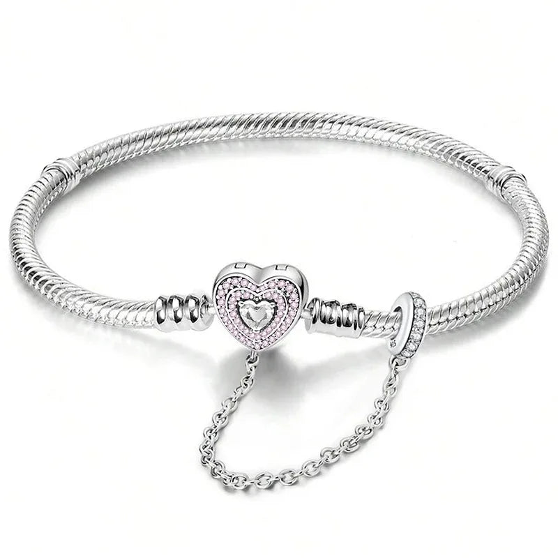 Silver Zircon Heart Love Bracelet Charm heart-shaped bracelet charm for adding sparkle to jewelry, romantic gifting, and charm bracelet use.