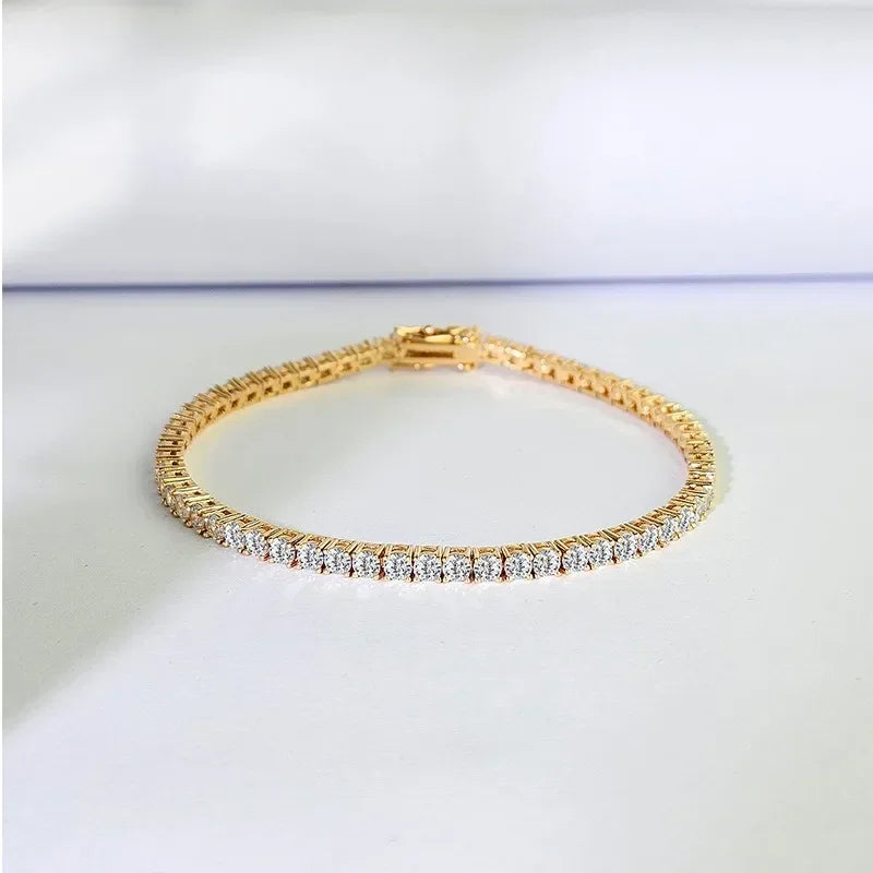 Zircon tennis bracelet with 18K gold-plated finish for elegant wrist styling, event wear, and gifting.