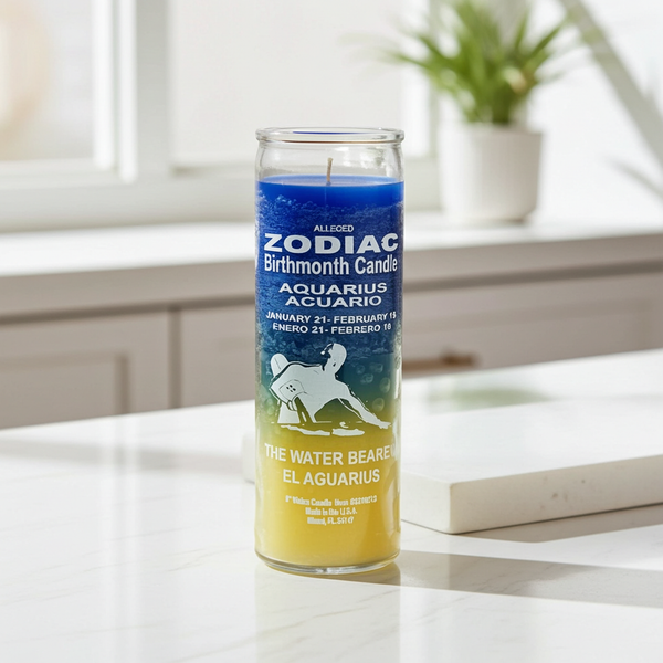 Zodiac Aquarius 7 Day Candle glass prayer candle for meditation, spiritual focus, and zodiac ritual use.
