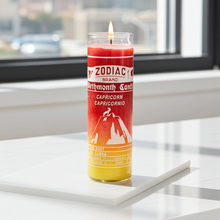 Zodiac Capricorn spiritual 7 day candle in a glass container for horoscope rituals, intention setting, and altar use.