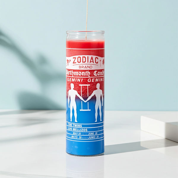 Zodiac Gemini 7 Day Candle glass prayer candle for astrology rituals, meditation, and zodiac altar use.