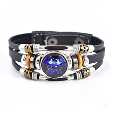 Twelve Constellations zodiac-inspired retro leather bracelet for horoscope fashion, daily wear, and symbolic jewelry styling.