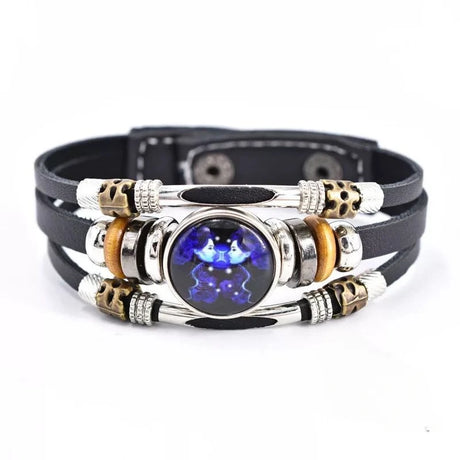 Twelve Constellations zodiac-inspired retro leather bracelet for horoscope fashion, daily wear, and symbolic jewelry styling.