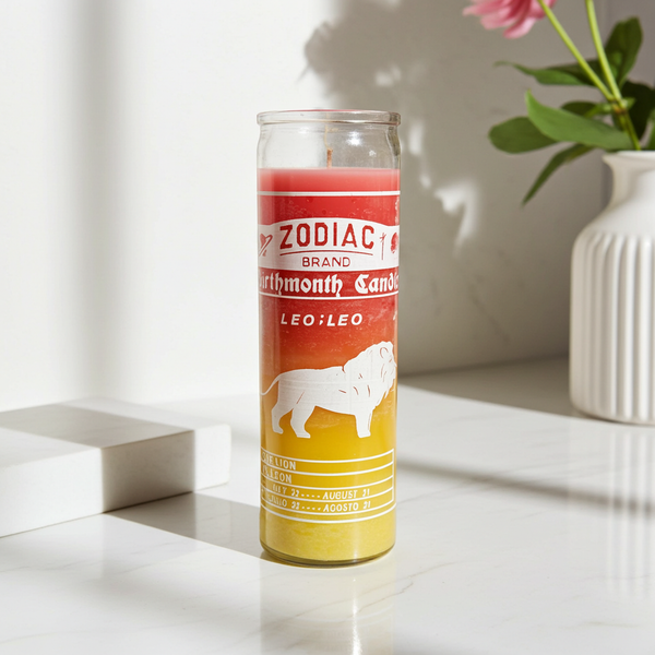 Zodiac Leo 7 Day Candle glass prayer candle for spiritual focus, zodiac altar work, and daily ritual use.