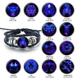 Zodiac Sign Luminous Leather Charm Bracelet with glowing charm accents for everyday fashion wear and zodiac-inspired styling.