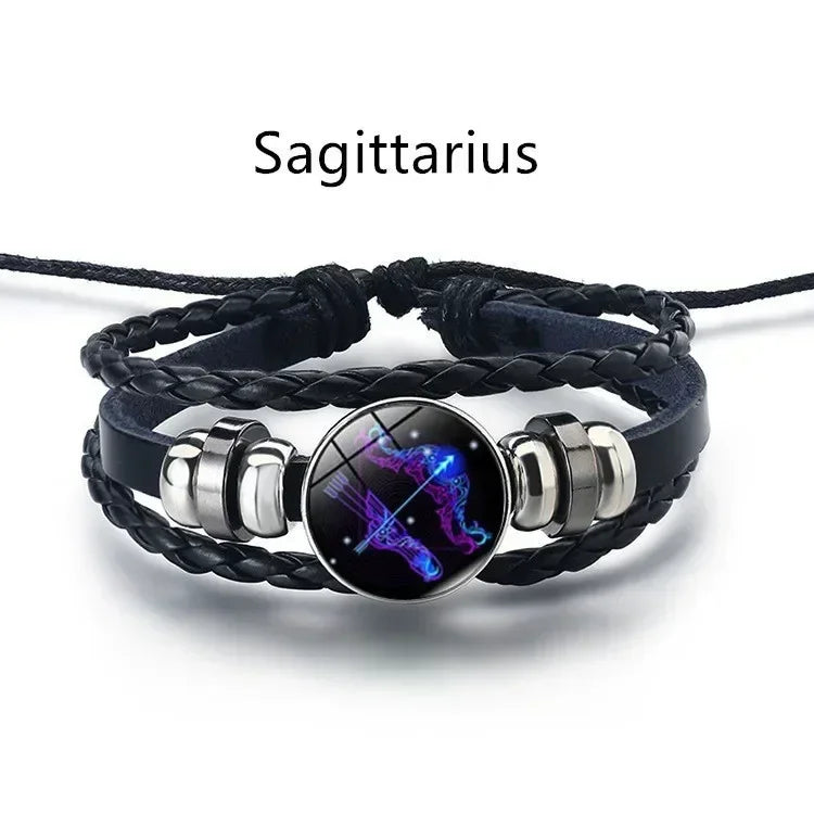 Zodiac themed luminous PU bracelet for horoscope fashion, daily styling, and personal accessory use.