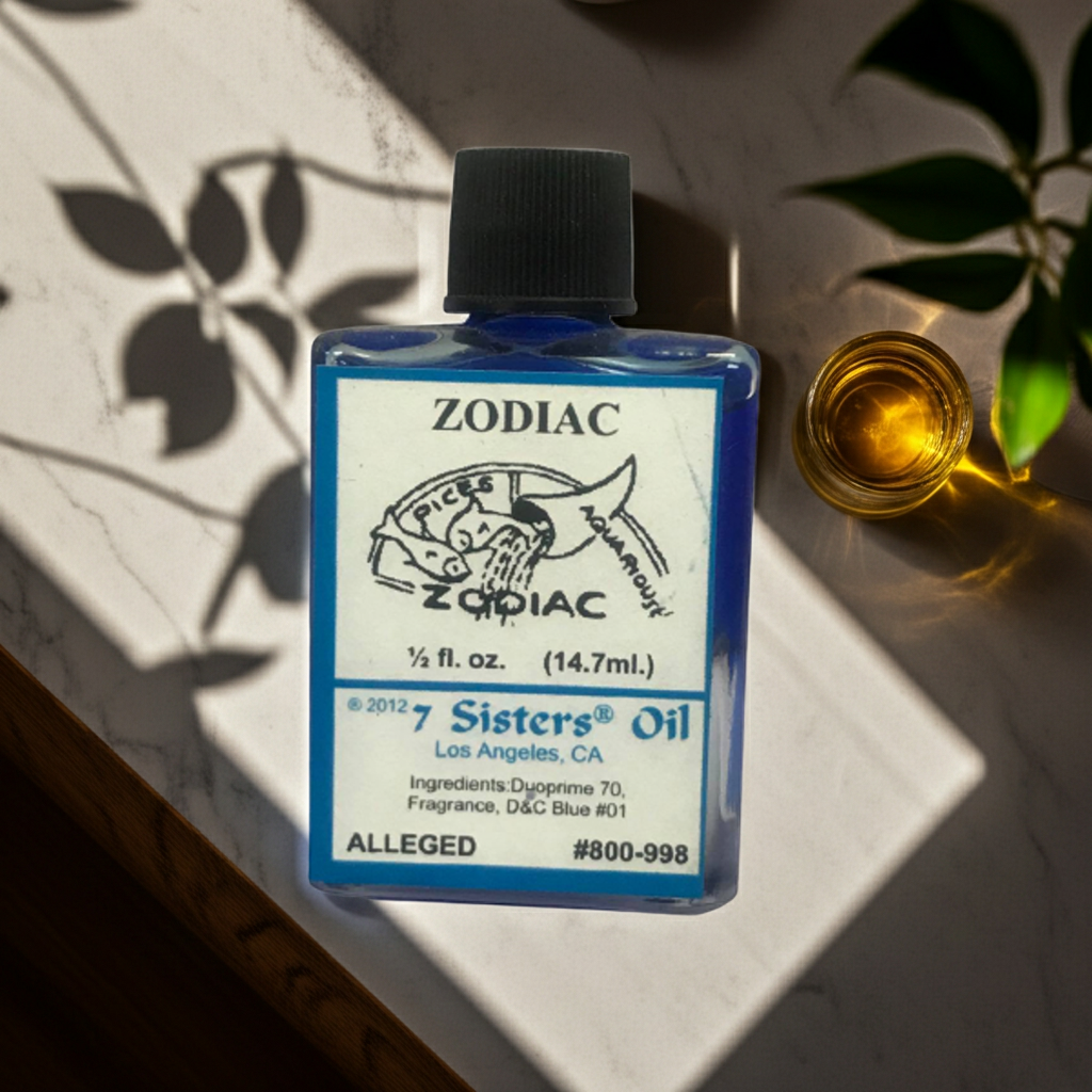Zodiac Wish Oil ritual oil bottle for wish fulfillment, altar work, and ceremonial use.
