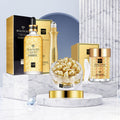 24K Gold Niacinamide Anti-Wrinkle Facial Set complete product display with serum eye cream and capsules.