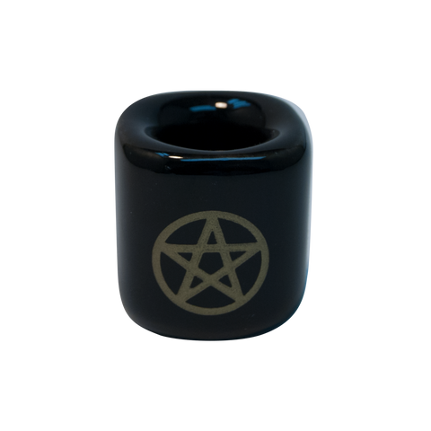 Chime Candle Holder - Black With Gold Pentacle (5 Peachs)