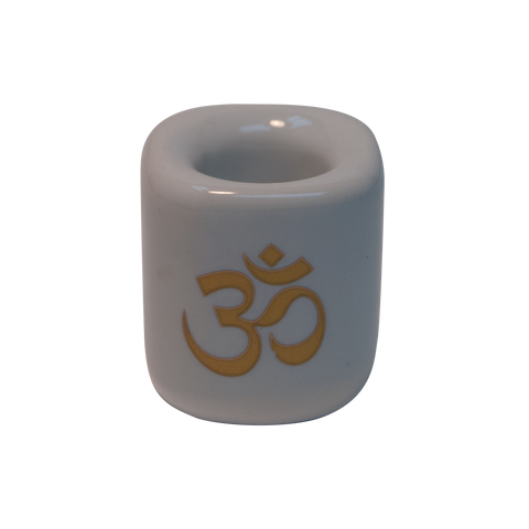 Chime Candle Holder - White With Gold Om