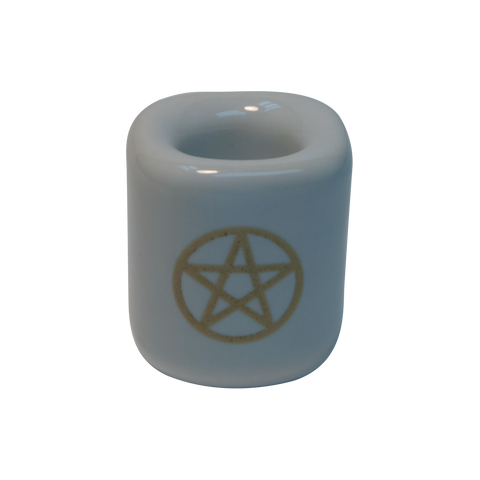 Chime Candle Holder - White With Gold Pentacle 