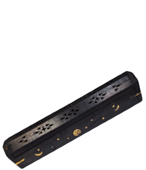 Wooden Coffin Box Incense Burner, Black