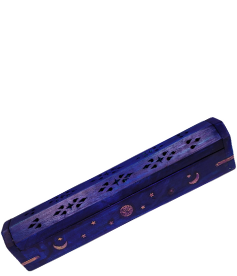 Wooden Coffin Box Incense Burner, Purple