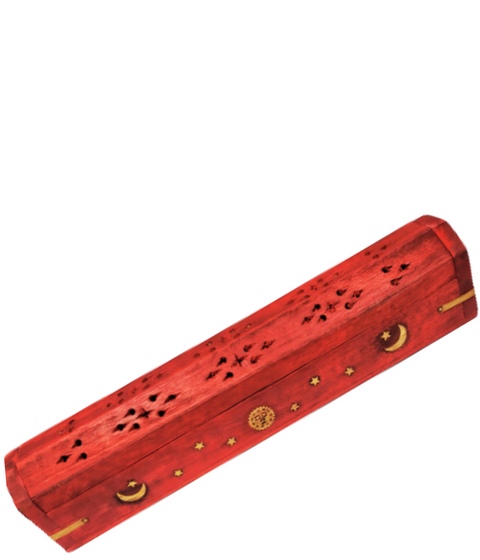 Wooden Coffin Box Incense Burner (Red)