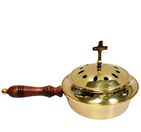 Brass Resin Incense Burner with wood handle