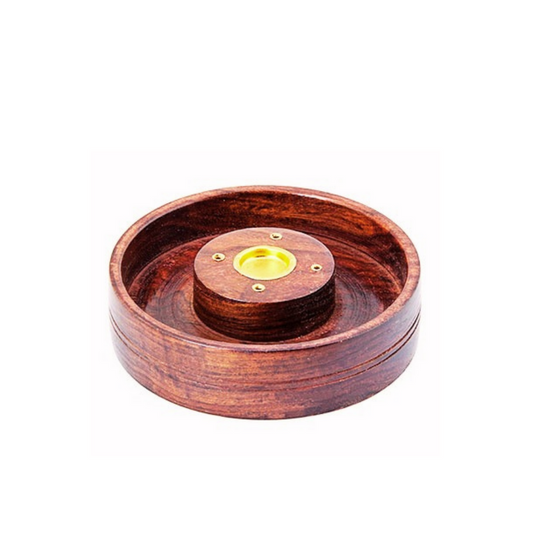 Carved Round Wooden Plate Burner Sticks & Cone Incense